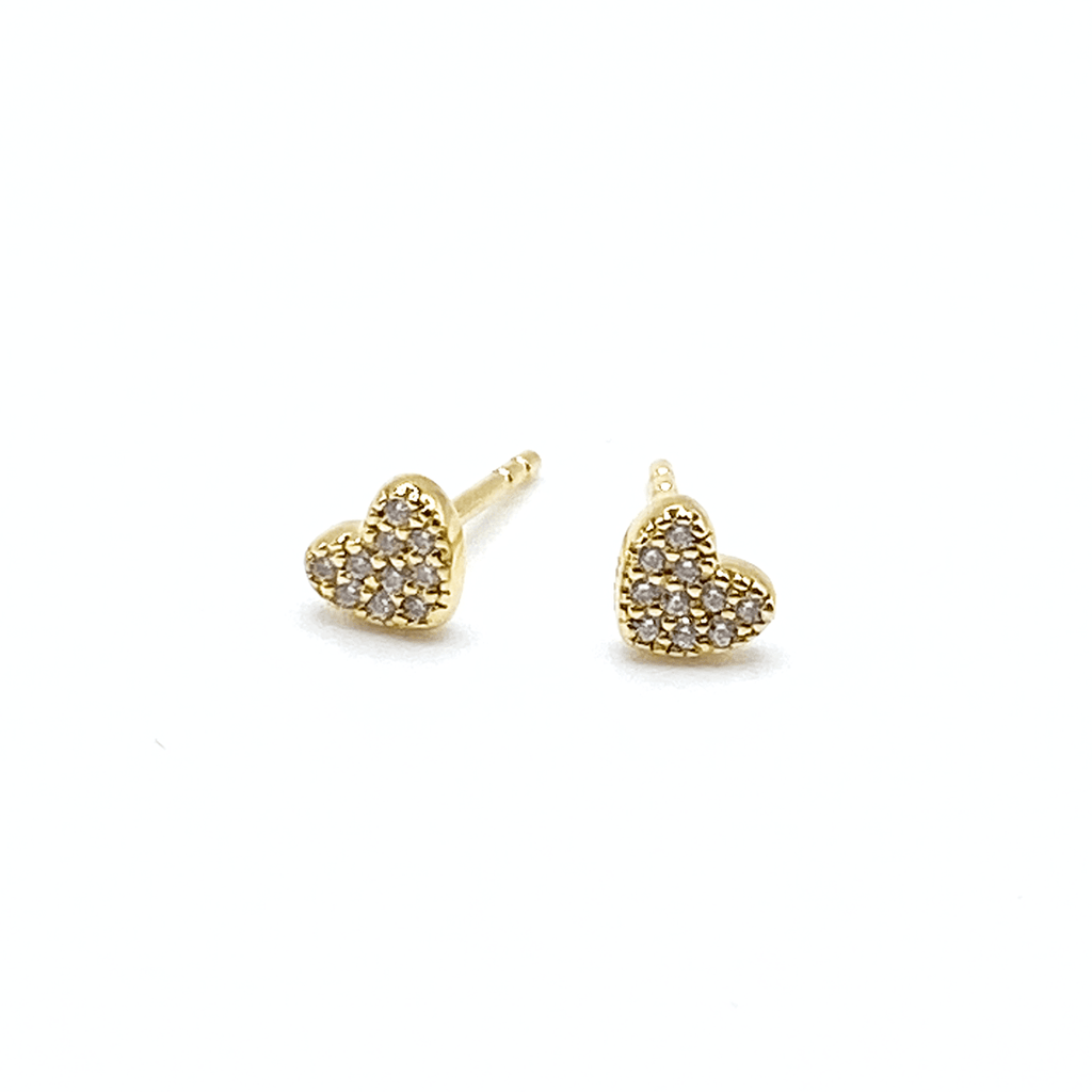 14k Gold Pavé Diamond Heart Stud Earrings