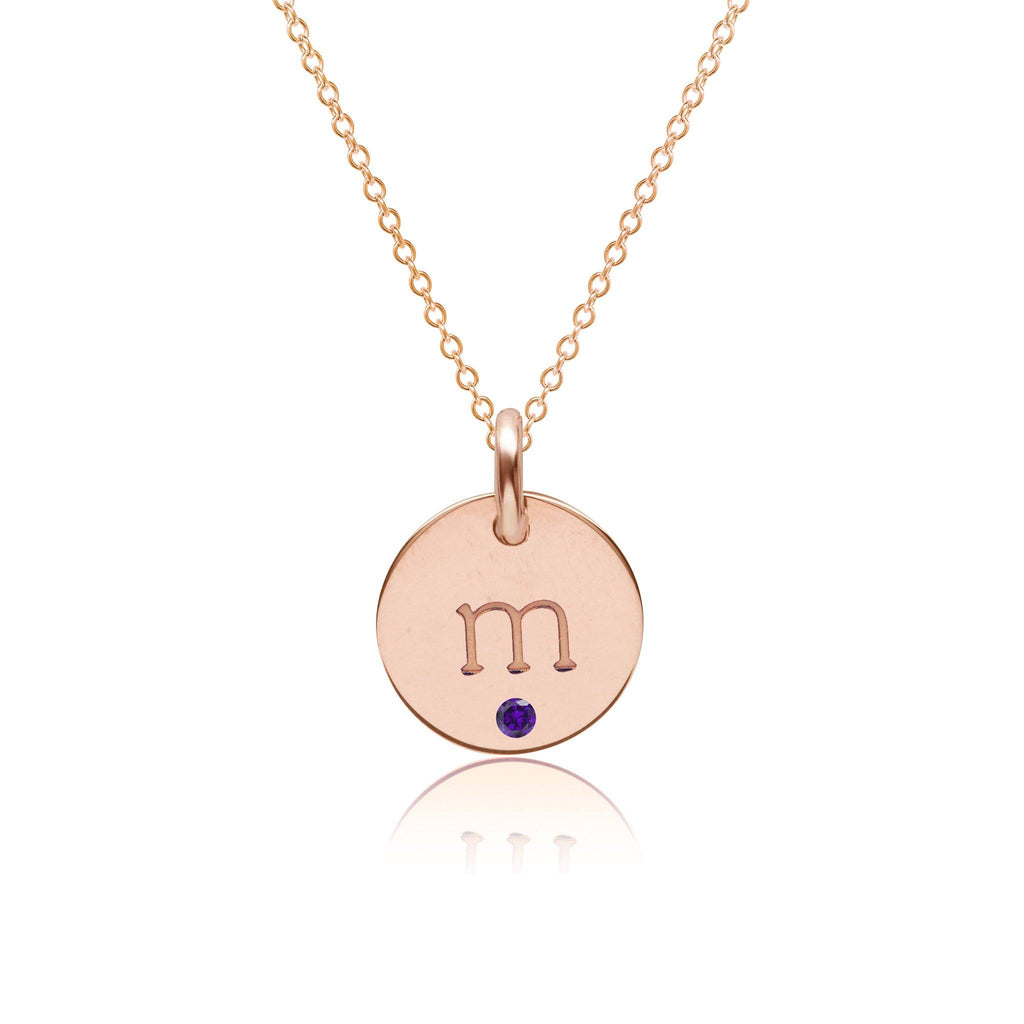 14k Gold Initial Circle Necklace with Birthstones (1-3 Circles)