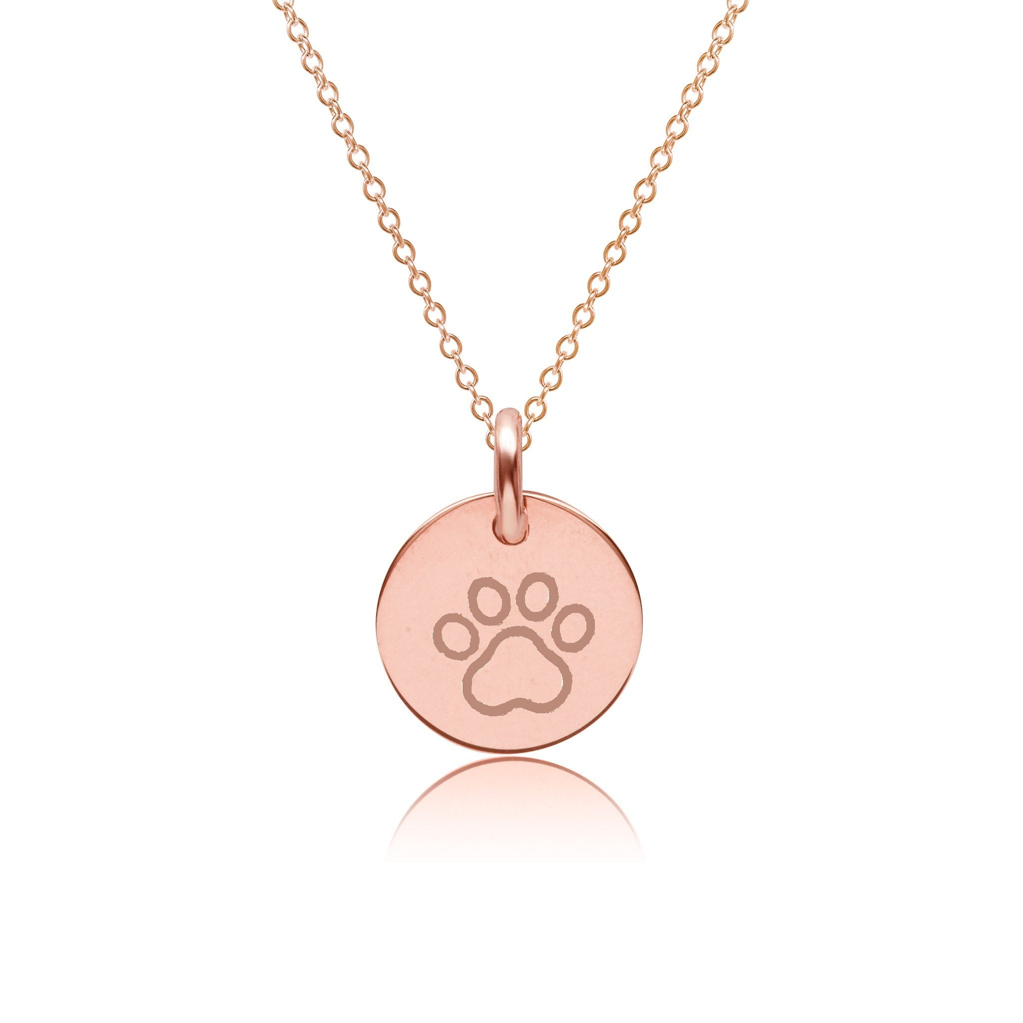 14k Gold Engravable Paw Print Necklace Tiny Tags
