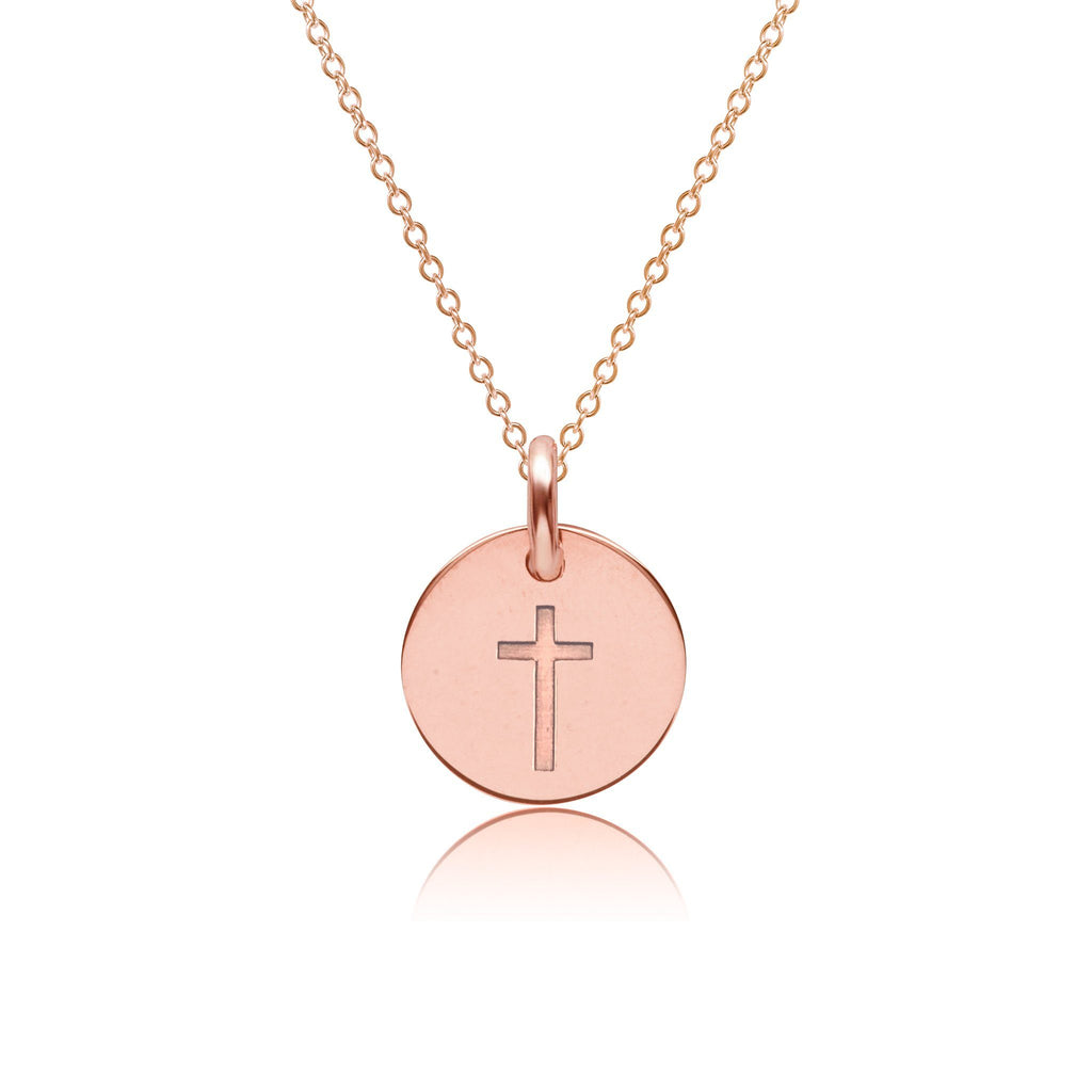 14k Gold Cross Engravable Necklace | Modern Christian Jewelry