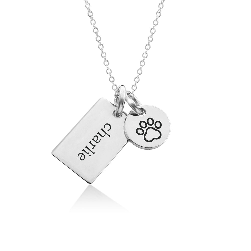 Sterling Silver Engravable Paw Print Necklace