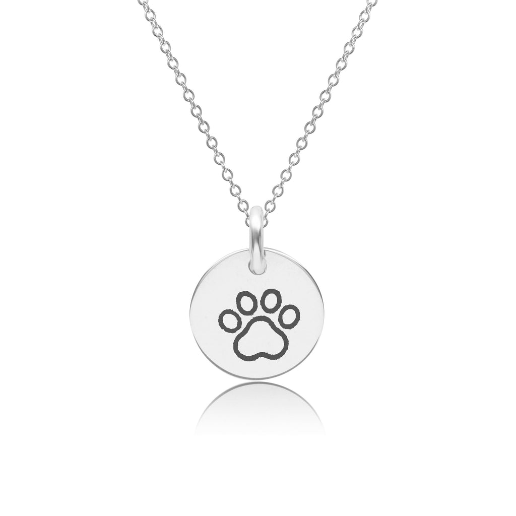 Sterling Silver Engravable Paw Print Necklace