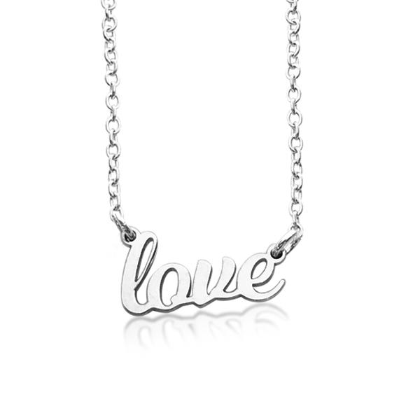 Sterling Silver Script "love" Nameplate Necklace - tinytags