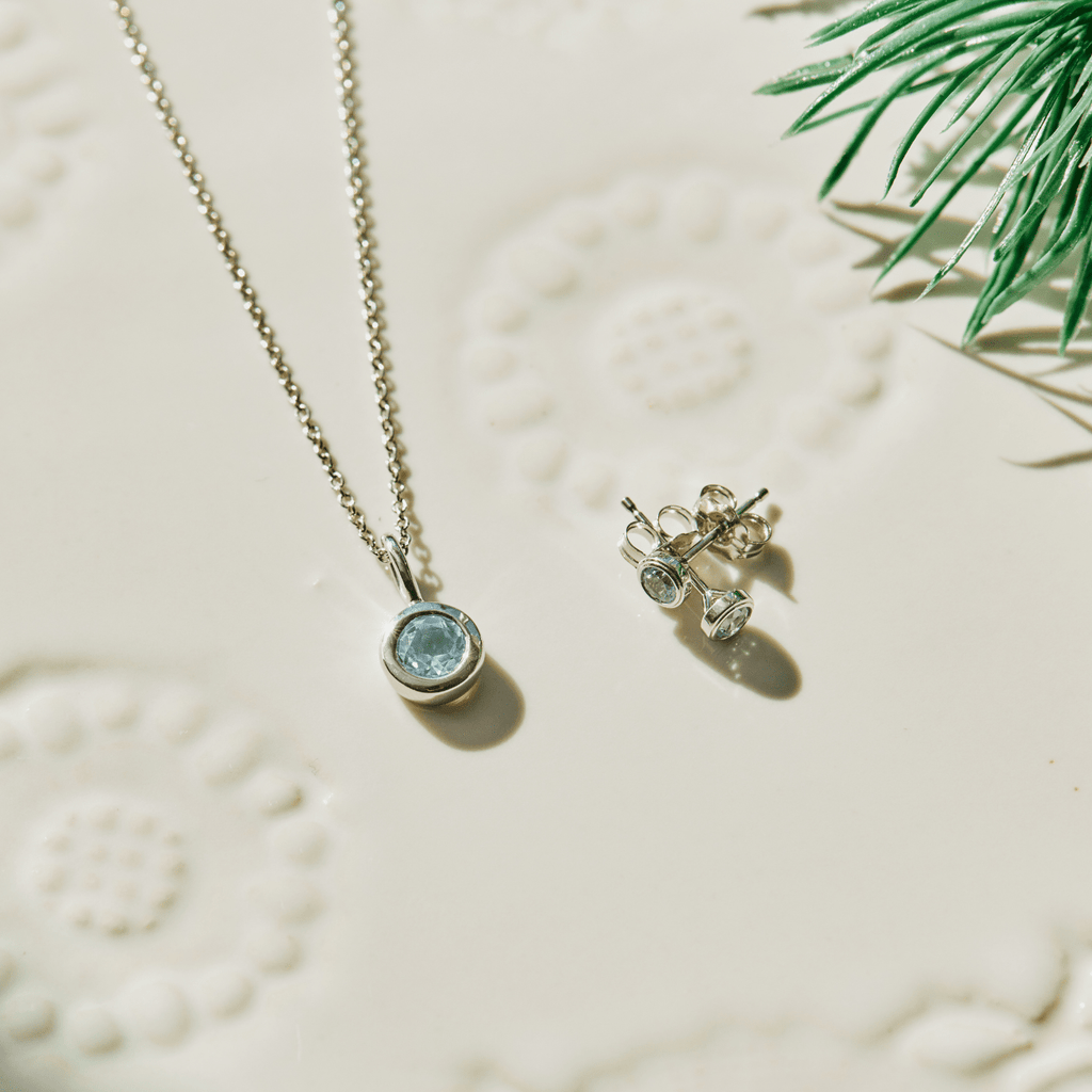 Silver Birthstone Necklace and Earring Set