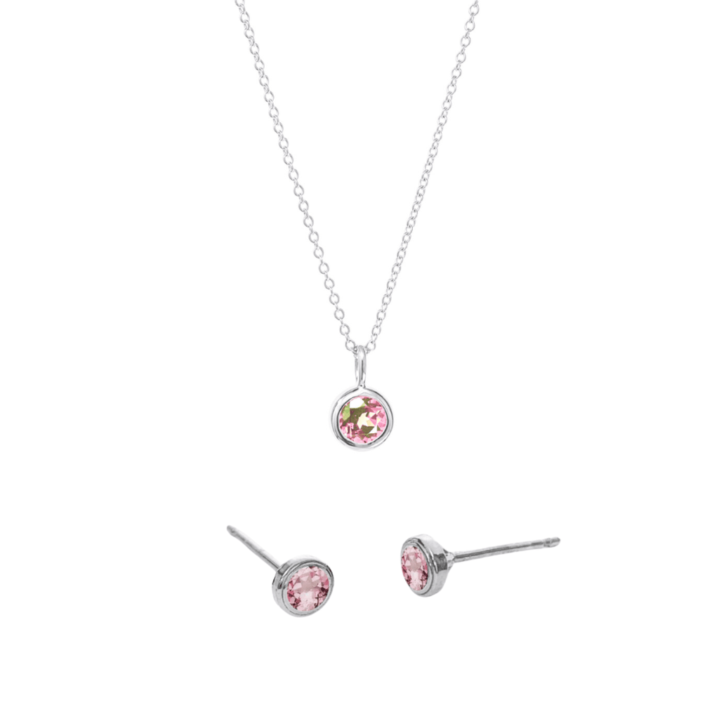 Silver Birthstone Necklace and Earring Set