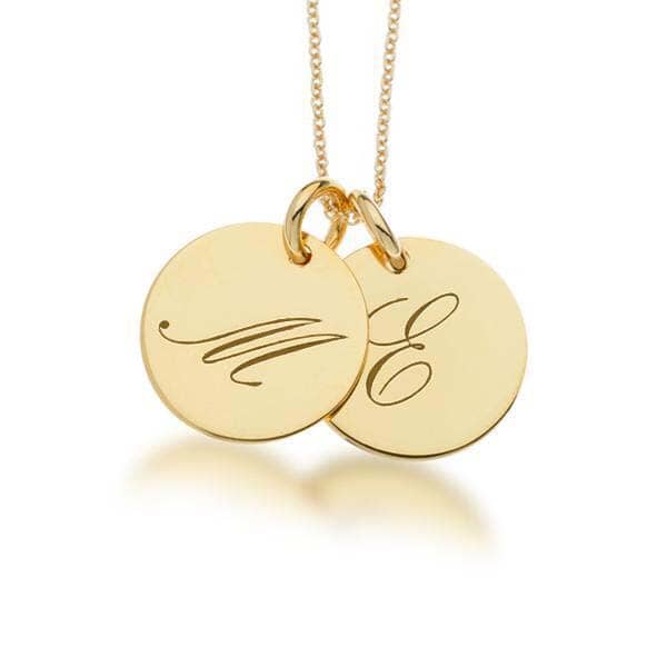 14k Gold Script Initial Necklace - 2 Circles